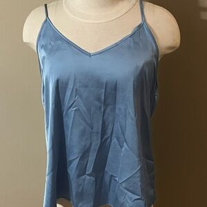 Blue Camisole Top with V-Neckline and Spaghetti Straps